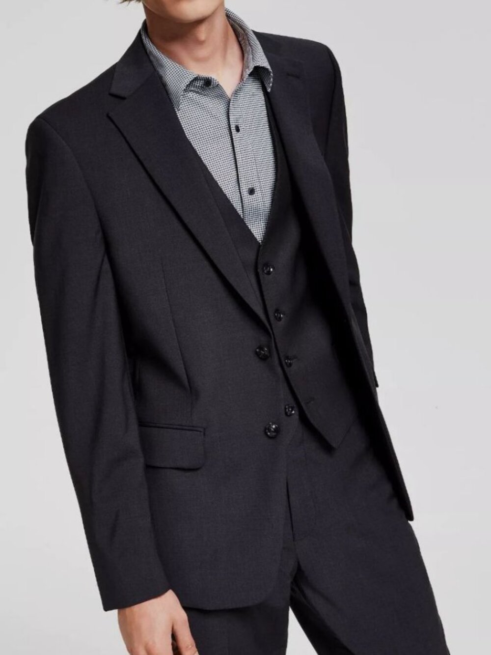 $450 Calvin Klein Men's Grey Charcoal Stretch Slim-Fit Blazer Suit Jacket 48L